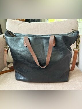 Madewell Leather Transport Zip Top Carryall Crossbody Black Brown Tote Bag